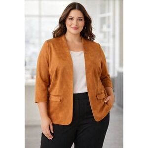 New York Company Camel Faux Suede Open Front Blazer Jacket Womens 2X Office Work